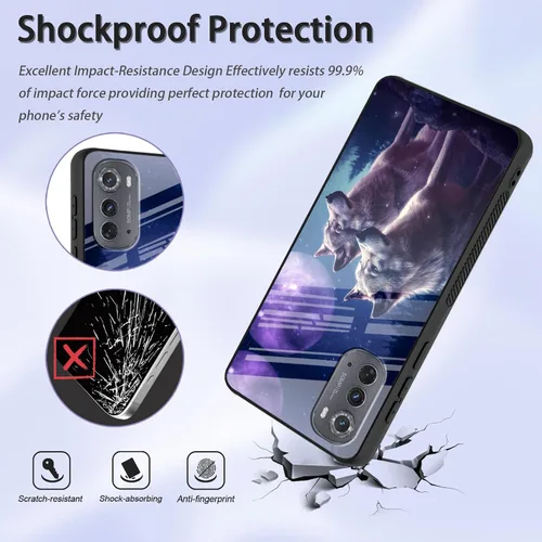 Vista 287 de Funda para Motorola Moto Edge 2022, cubierta trasera de vidrio templado con protector de pantalla, funda protectora a prueba de golpes para Motorola