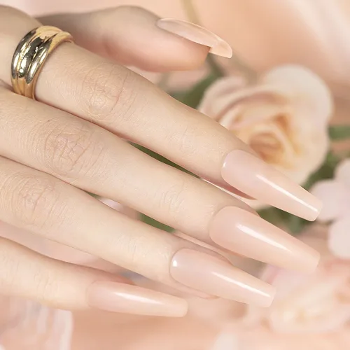 Vista 3 de RARJSM Esmalte de uñas de gel color albaricoque nude, esmalte de gel neutro transparente crema nude, curado LED UV, removible por remojo, esmalte