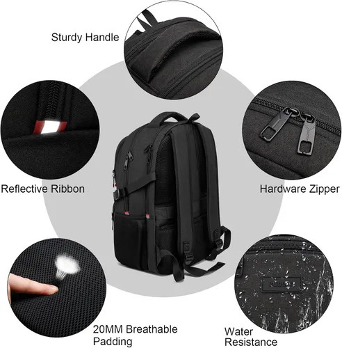 Vista 3 de ZUBOND Mochila con compartimento para zapatos para hombres y mujeres, mochila de viaje para laptop de 17.3 pulgadas con puerto USB, mochila