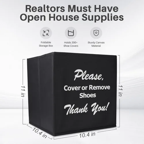 Vista 2 de Opret Caja grande de cubierta de zapatos negra, suministros para agentes inmobiliarios, caja dispensadora de cubierta de zapatos desechable