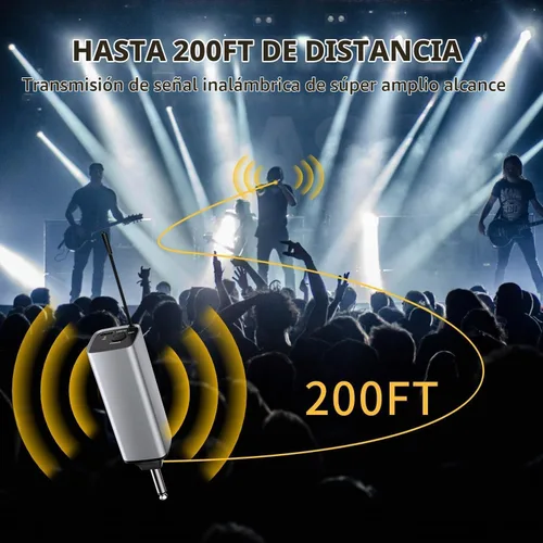 Vista 2 de Micrófono inalámbrico, sistema de micrófono dinámico inalámbrico de metal dual UHF de mano con receptor recargable, rango de 200 pies, para karaoke