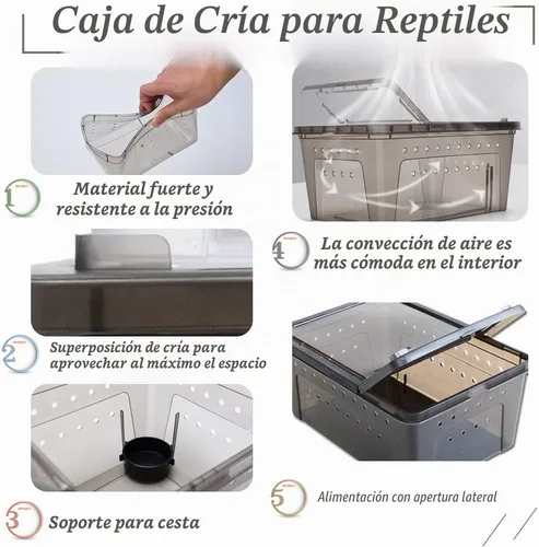 Vista 3 de Hamiledyi Caja de alimentación de reptiles, caja de cría de serpientes, jaula de hábitat de animales transparente, contenedor de transporte