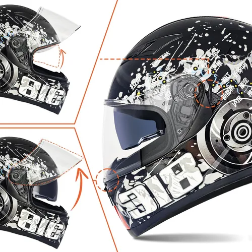 Vista 3 de Cascos de motocicleta de cara completa para adultos, doble visión, moto de calle, carreras, motocicleta ADV, ciclomotor, casco para hombres y Gris