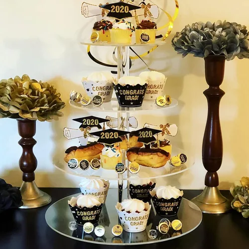 Vista 4 de Boxalls Soporte para cupcakes, soporte redondo de 4 niveles para cupcakes, torre transparente de pastelería de postres para bodas, cumpleaños