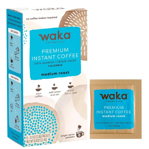Vista 9 de Waka - Café instantáneo de calidad, tostado medio descafeinado, granos arábica y liofilizados. Bolsa de 35 porciones para café instantáneo caliente