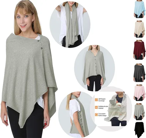 Vista 6 de stylesilove Multi-Use Knit Nursing Shawl Poncho Adjustable Buttons for Breastfeeding Protection Nursing Cover Infinity Scarf