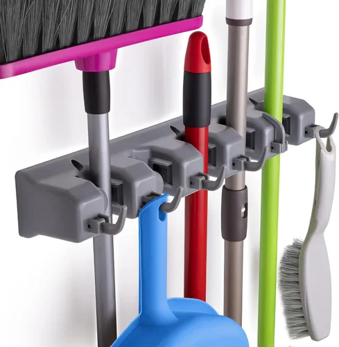 Vista 7 de Zulay Home Organizador de fregona y escoba de montaje en pared, fácil de instalar, soporte de pared para guardar suministros de limpieza
