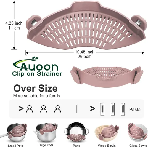Vista 3 de AUOON - Colador grande con clip para todas las ollas y sartenes, colador de silicona de gran tamaño, diseño familiar, colador de pasta, colador