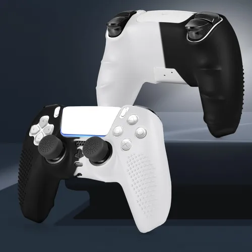 Vista 2 de PS5 Controller Skin, Anti-Slip Soft Silicone Protective Cover Case for PlayStation 5 Controller Grip Accessories, 2 Pack with 8 x Thumb Grip Caps