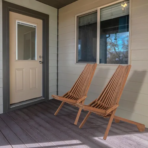 Vista 7 de Tumbona Adirondack plegable de madera, moderna de perfil bajo, silla de patio y porche para todo tipo de clima, sillas de salón para fogatas al aire