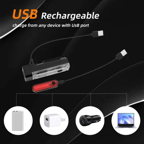 Vista 3 de Paquete de 2 luces de bicicleta delanteras y traseras, luces de bicicleta recargables USB-C delanteras y traseras para conducción nocturna, juego
