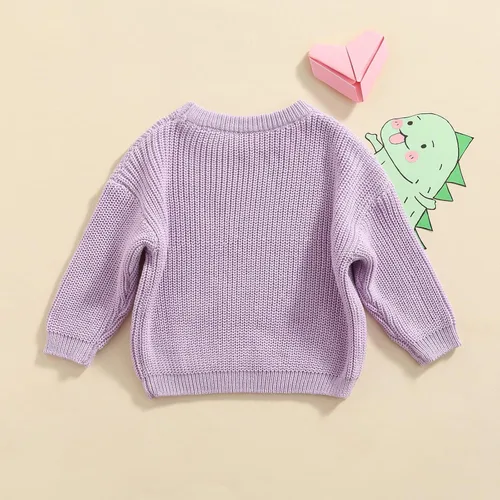 Vista 3 de Karwuiio Suéter de punto para bebé, niña, niño, cuello redondo, manga larga, sudadera para otoño e invierno