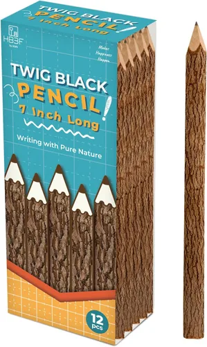 Vista 12 de BSIRI Paquete de 12 lápices de madera negra de 3 pulgadas con diseño de corteza de árbol en lápices de ramitas rústicas de madera, regalos únicos