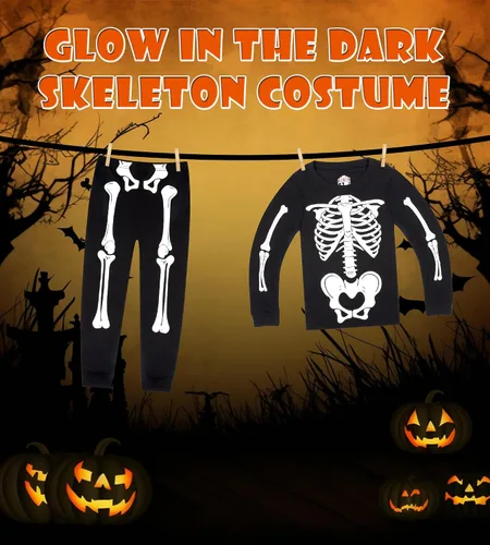 Vista 6 de HONGTEYA Ropa de Halloween para niños y niñas, ropa de esqueleto de algodón para niños pequeños, talla 3-7T