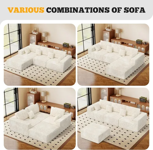 Vista 7 de Sofá seccional modular de 113", sofás de nube convertibles en forma de L para sala de estar con otomana, juego de sofá de pana de 4 plazas sin