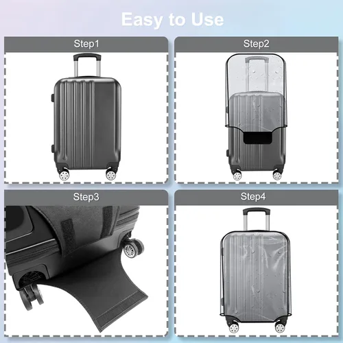 Vista 7 de JZRTravel Funda de equipaje de 3 piezas de PVC transparente impermeable para maleta, protector de maleta de equipaje para ruedas giratorias
