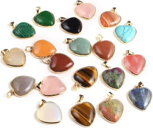 Vista 2 de LE SKY 8 colgantes de piedra natural en forma de corazón, piedra de ágata de cristal curativo para hacer joyas y collares