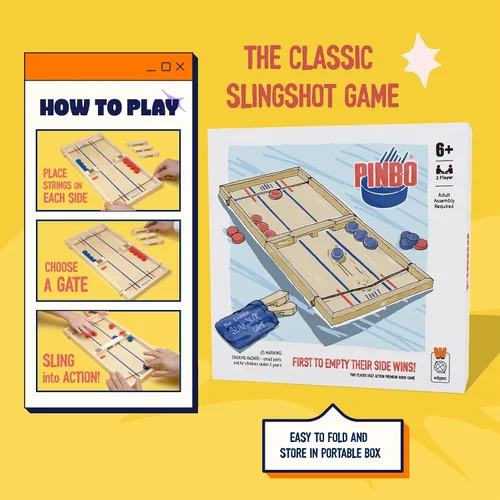 Vista 5 de Pinbo El juego clásico de cabestrillo Juego de mesa plegable de acción rápida para 2 jugadores de madera para niños y adultos Ideal para viajes