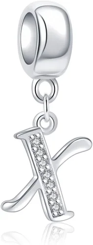 Vista 98 de ABUN Abalorio de plata de ley 925 con letra A a la Z, espaciador de inicial, con circonita cúbica transparete colgante, auténtica, para pulseras