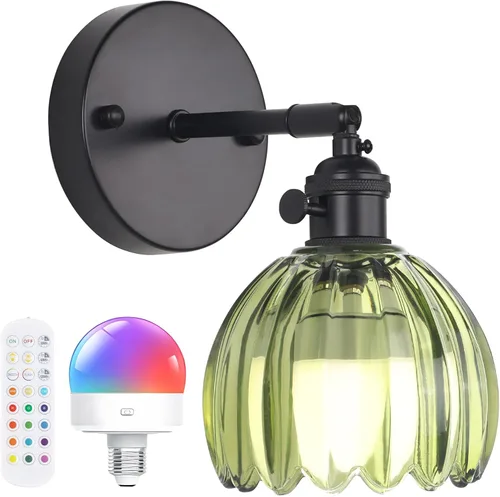 Vista 18 de Shenmoyl Aplique de pared vintage a pilas con bonita pantalla de vidrio de tulipán blanco, inalámbrico, recargable, luz de pared funciona