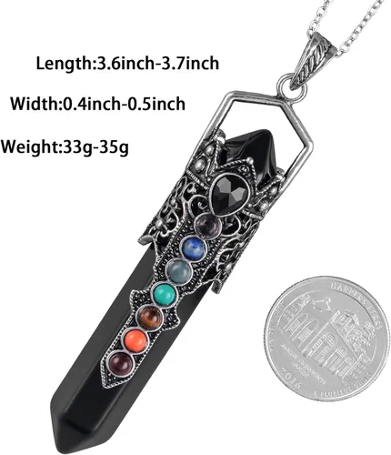 Vista 3 de Nupuyai Collar con colgante de punta de cristal hexagonal para mujer, sanación de 7 chakras, amuleto con cadena