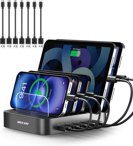 Vista 10 de MSTJRY Estación de carga para múltiples dispositivos: Estaciones cargadoras multi USB-A de 5 puertos, organizador multidispositivo, base de carga