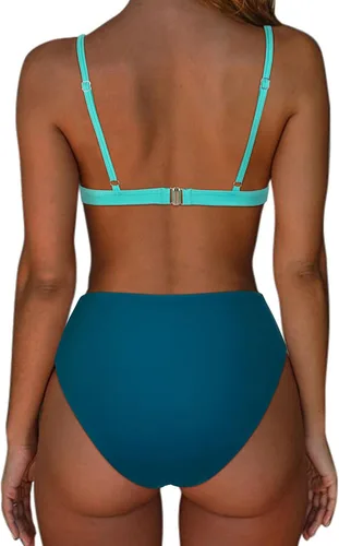 Vista 2 de SUUKSESS Conjunto de bikini triangular de corte alto para mujer, traje de baño sexy de cintura alta de 2 piezas