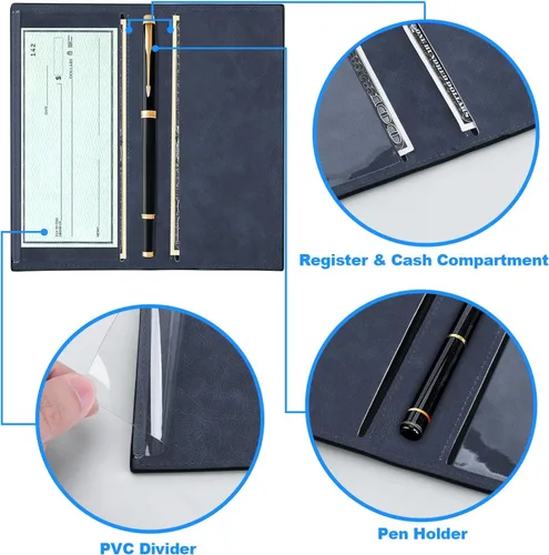 Vista 3 de CASMONAL Funda de cuero prémium para chequera para hombres y mujeres, cartera con bloqueo RFID