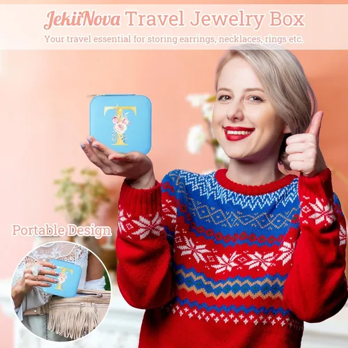 Vista 3 de Joyero de viaje organizador con espejo, artículos esenciales de viaje, joyero, organizador de joyas, regalos para mujeres, hermana, amiga, dama