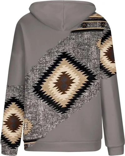 Vista 5 de DOLKFU Sudadera con capucha geométrica azteca occidental para mujer, suéter de manga larga, estilo vintage, casual