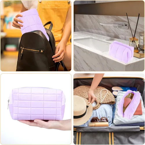 Vista 8 de Sibba Bolsa de maquillaje, bolsa suave para lápices, estuche estético para cosméticos, baño, ducha, organizador de artículos de aseo de felpa