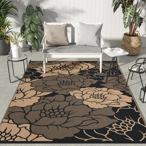 Vista 17 de GENIMO - Alfombra para exteriores de 6 x 9 pies, para patio, espacios amplios, reversible, de pajillas de plástico, alfombra impermeable para Azul