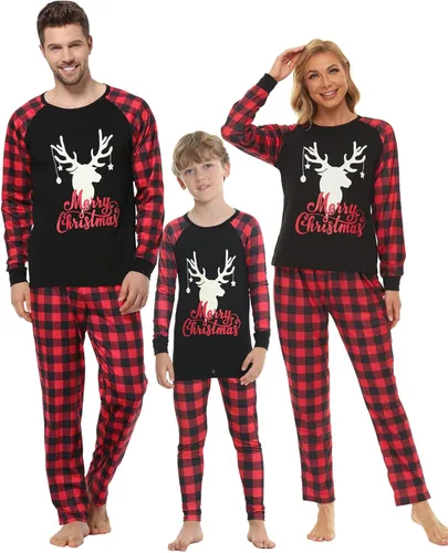 Vista 6 de YIJIU Pijamas de Navidad con estampado de ciervos y tótem de manga larga