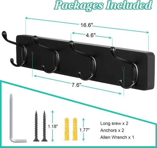 Vista 7 de OUTNILI Ganchos de pared resistentes para colgar abrigos, colgador de pared negro para chaquetas, sombreros, toallas, bolsos, correas de perro