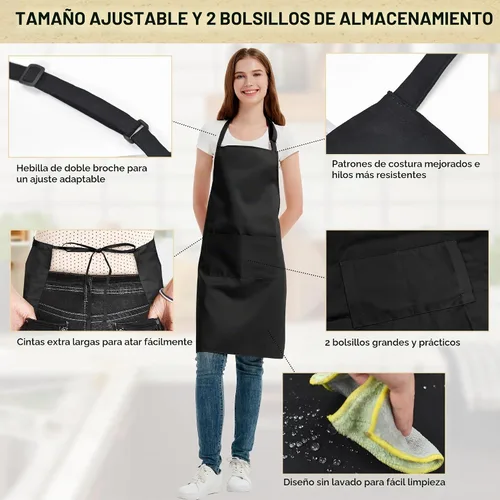 Vista 4 de Water & Oil Proof Cooking Chef Apron Wash-Free for 2 Pockets Men and Women