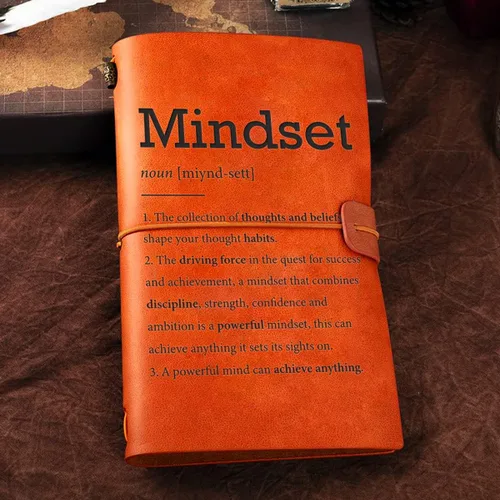 Vista 3 de Cuaderno de cuero con definición de mentalidad inspiradora de mujeres y hombres, regalo motivacional para mujeres y hombres, cita positiva, diario