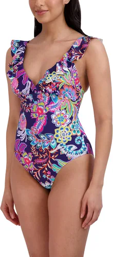Vista 2 de BCBGMAXAZRIA Traje de baño de una pieza con volantes estándar para mujer, control de abdomen, secado rápido