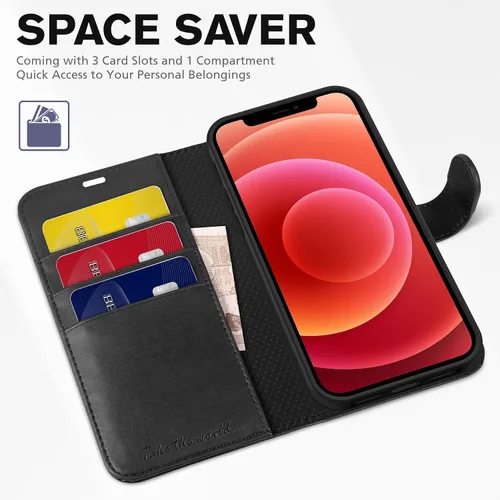 Vista 7 de TUCCH Funda tipo cartera para iPhone 12/iPhone 12 Pro 5G, con bloqueo RFID, ranura para tarjetas y soporte
