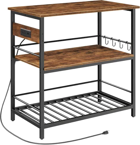 Vista 13 de HOOBRO Isla de Cocina con Almacenamiento, Mesa de Isla de Cocina con Toma de Corriente, 35.4" L Estación de Café de 3 Niveles y Soporte para Negro