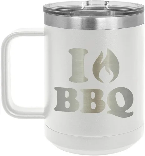 Vista 19 de I Love BBQ Black Taza de café de 15 oz con tapa deslizante Taza de café de viaje aislada Idea de regalo para barbacoa y parrilla para hombres
