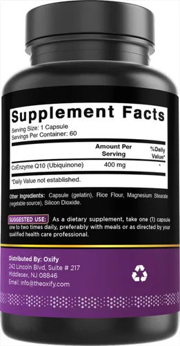 Vista 5 de Oxify COQ10 400 mg 60 cápsulas Sin gluten, sin OMG Suplemento fabricado en Estados Unidos