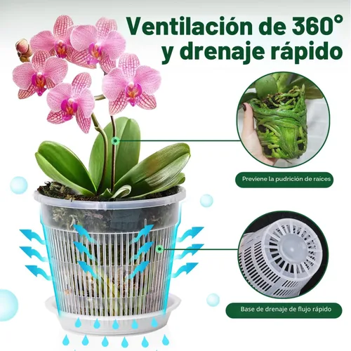 Vista 3 de T4U Clear Orchid Pots 9 Pack 4.3 5.5 6.3 Inch, Orchid Pot Holes Repotting