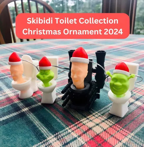 Vista 3 de Divertidos adornos de Navidad impresos en 3D: para ventilador de inodoro Skibidi, adorno colgante de Skibidi, decoración de árbol de Navidad 2025