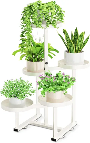 Vista 9 de Soporte de metal para plantas de 5 niveles para interiores, soportes de esquina escalonados para múltiples plantas, 27 pulgadas de alto, soporte