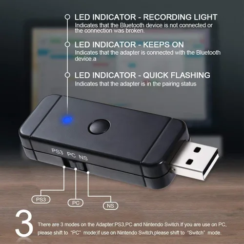 Vista 5 de Skywin Adaptador de controlador inalámbrico - El convertidor permite el uso de controladores PS3PS4XBOX
