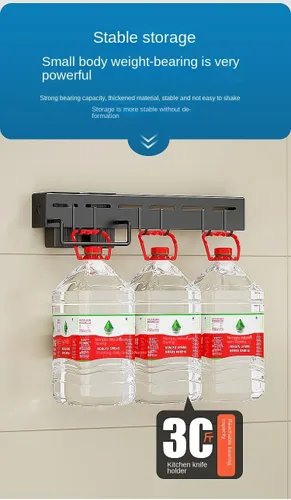 Vista 5 de Organizador de cocina de 20 pulgadas, ganchos sin agujeros, organizador de almacenamiento de cubiertos montado en la pared para cuchillos, cucharas