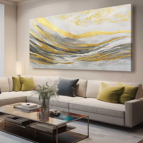 Vista 15 de Artexist Arte de Pared de Lienzo Abstracto Grande Pintura Rosa Decoración de Dormitorio Amarillo Arte Azul Marino Impresiones de Arte Fotográficas