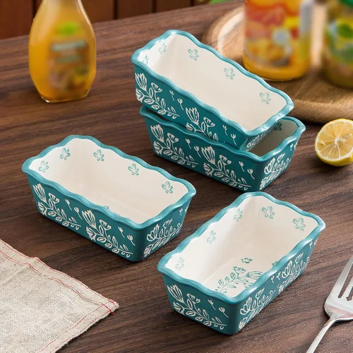 Vista 3 de Wisenvoy Mini molde para pan de cerámica para hornear pan, mini sartenes para pan de 4 piezas