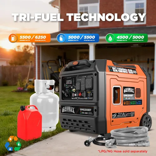 Vista 2 de GENMAX Generador inversor silencioso de 6250 W de tres combustibles (modelo 2026) cuenta con arranque y parada automática de 2 cables, control