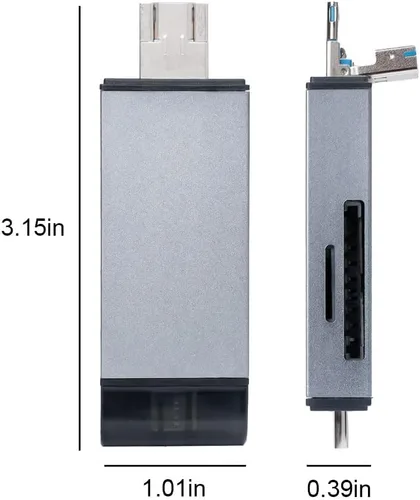 Vista 7 de Lector de tarjetas de memoria 4 en 1, adaptador USB A y USB-C a SD Micro SD MS CF, 4 tarjetas de lectura y escritura simultánea, compatible